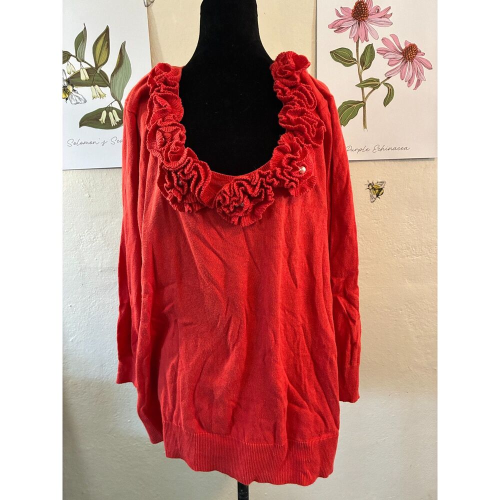 ELLE 3d Ruffle Flower Neckline Sweater Plus Size 2x
